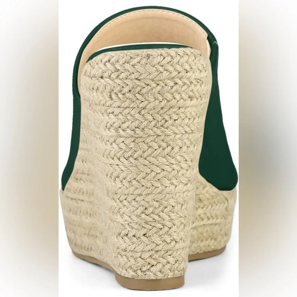 Allegra K Slip on Platform Sandals Espadrilles Wedges Slides Mules, Dark Green 9